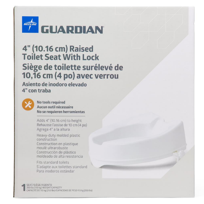 White Raised Toilet Seat with Side Locks, 4"