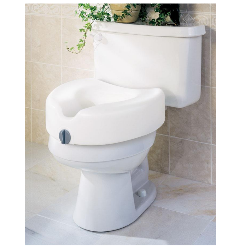 White Raised Toilet Seat with Side Locks, 4"