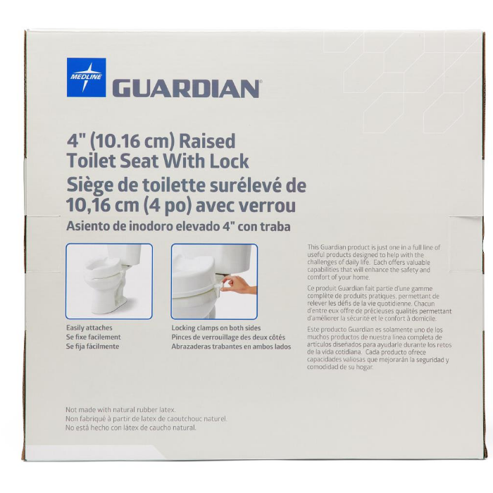 White Raised Toilet Seat with Side Locks, 4"