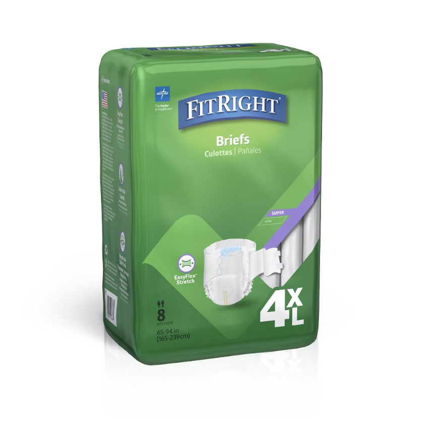 FitRight 4XL Cloth-Like Adult Incontinence Briefs for Waist Size 65"-94" - 8 Count