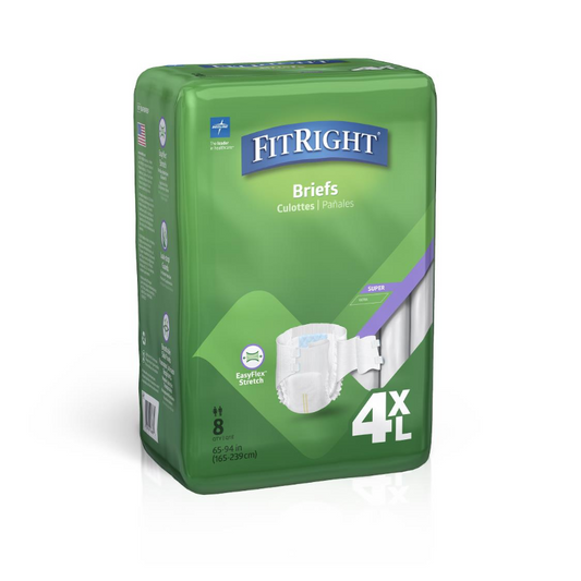 FitRight 4XL Cloth-Like Adult Incontinence Briefs for Waist Size 65"-94" - 8 Count