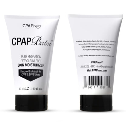 Front and back of a tube of cpaphero CPAP balm on a white background